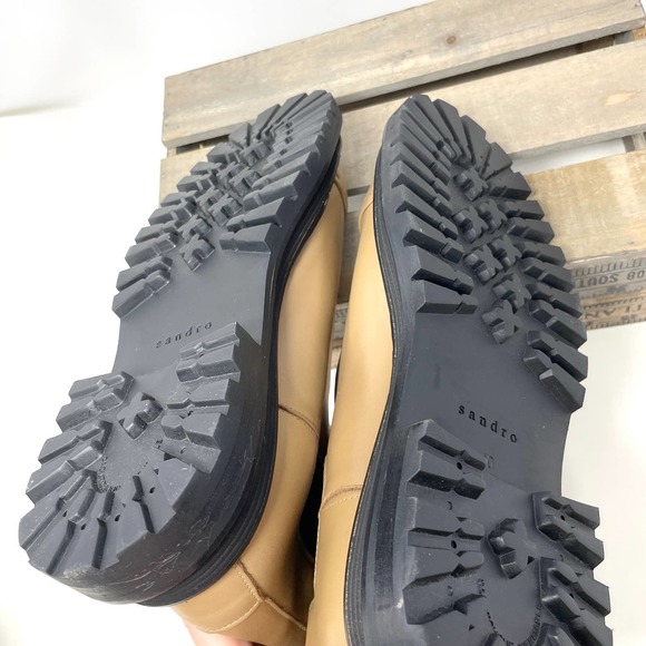 Sandro Leather Metal Plate Ankle Boots With Notched Sole In Tan Size 8.5 / 9 - Picture 12 of 15